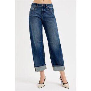 RISEN Slouchy Crop Barrel Cuffed Jeans